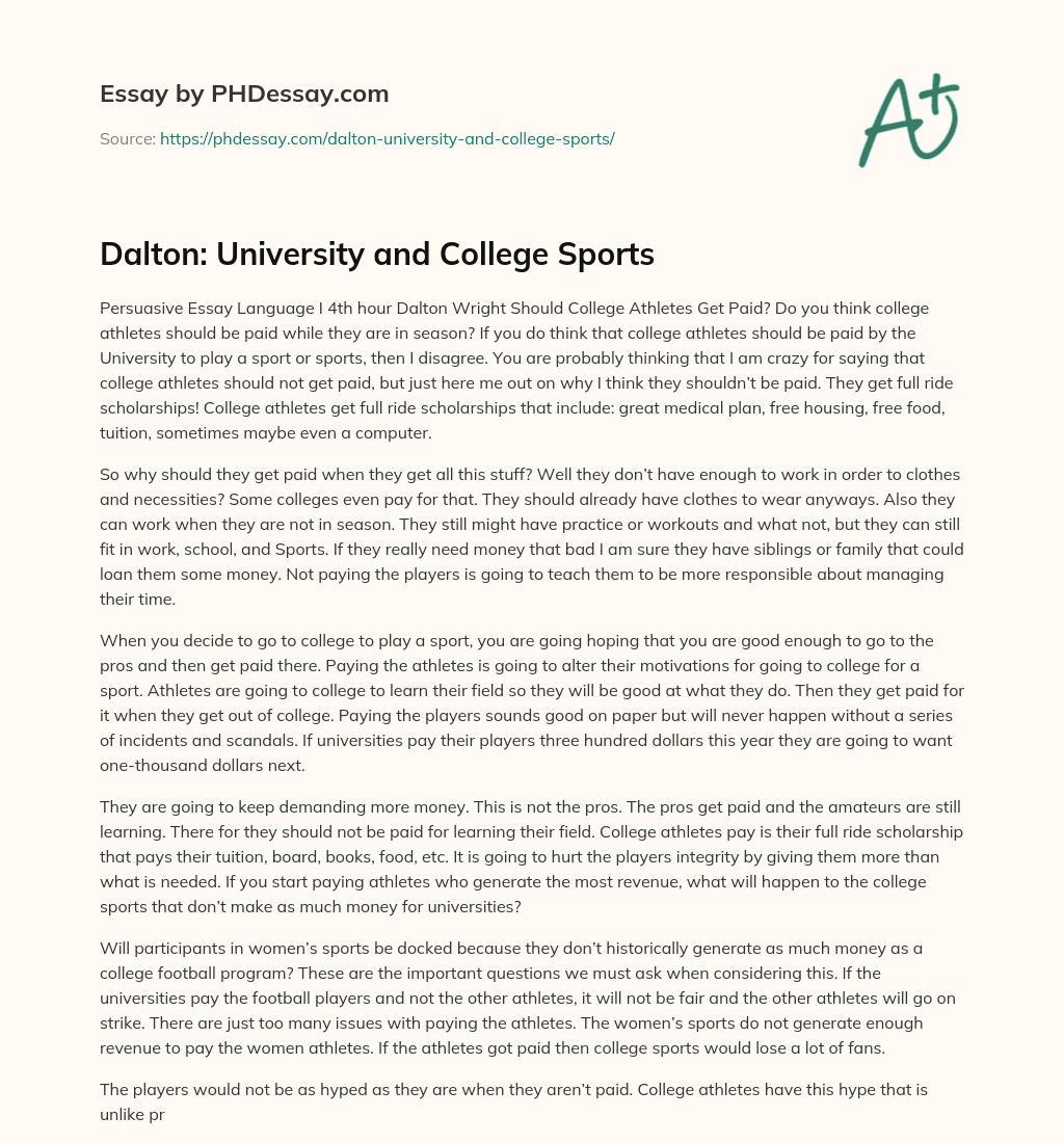 Dalton: University and College Sports essay