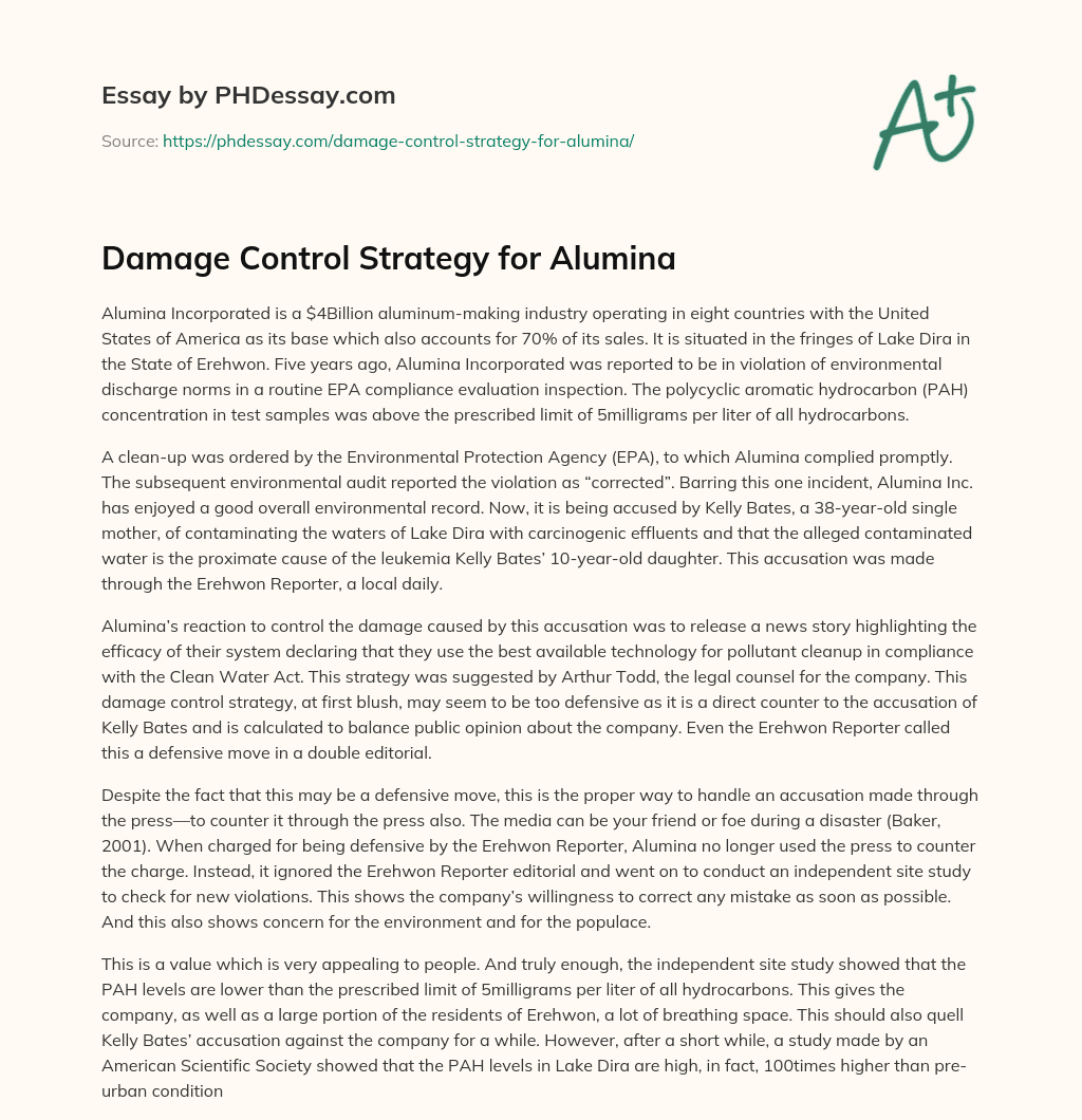 Damage Control Strategy for Alumina essay