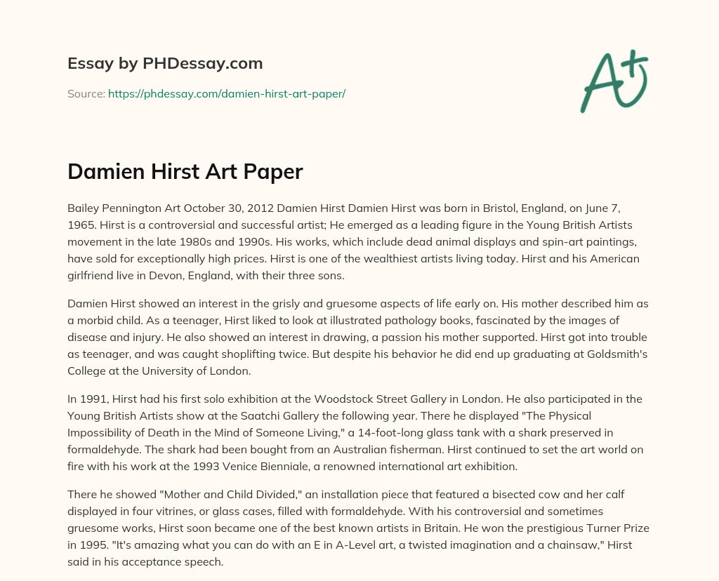 Damien Hirst Art Paper essay
