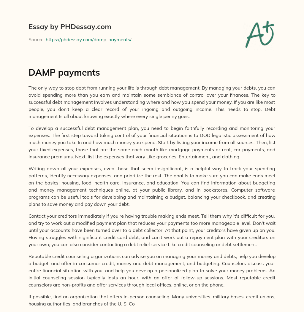 DAMP payments essay