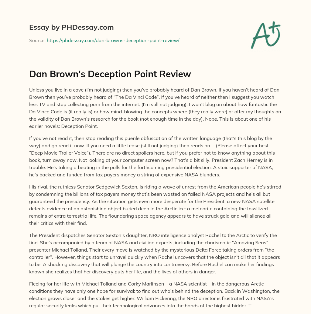 Dan Brown’s Deception Point Review essay