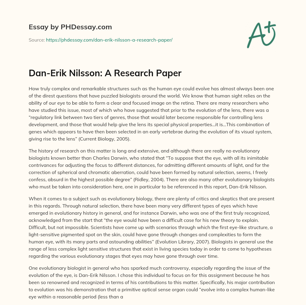 Dan-Erik Nilsson: A Research Paper essay