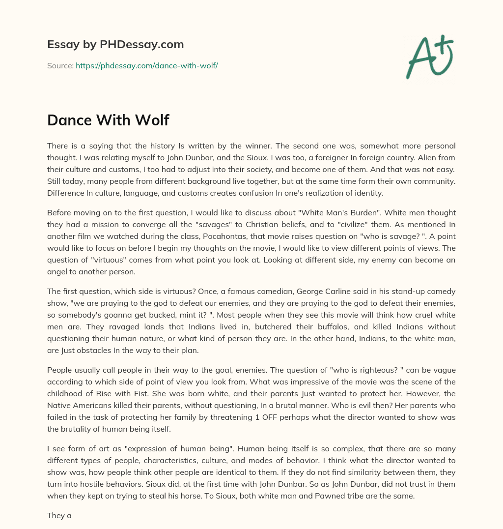 Dance With Wolf essay