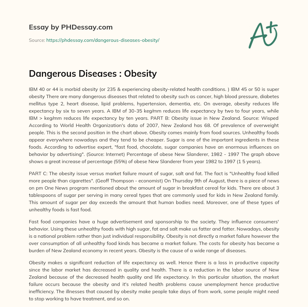 Dangerous Diseases : Obesity essay