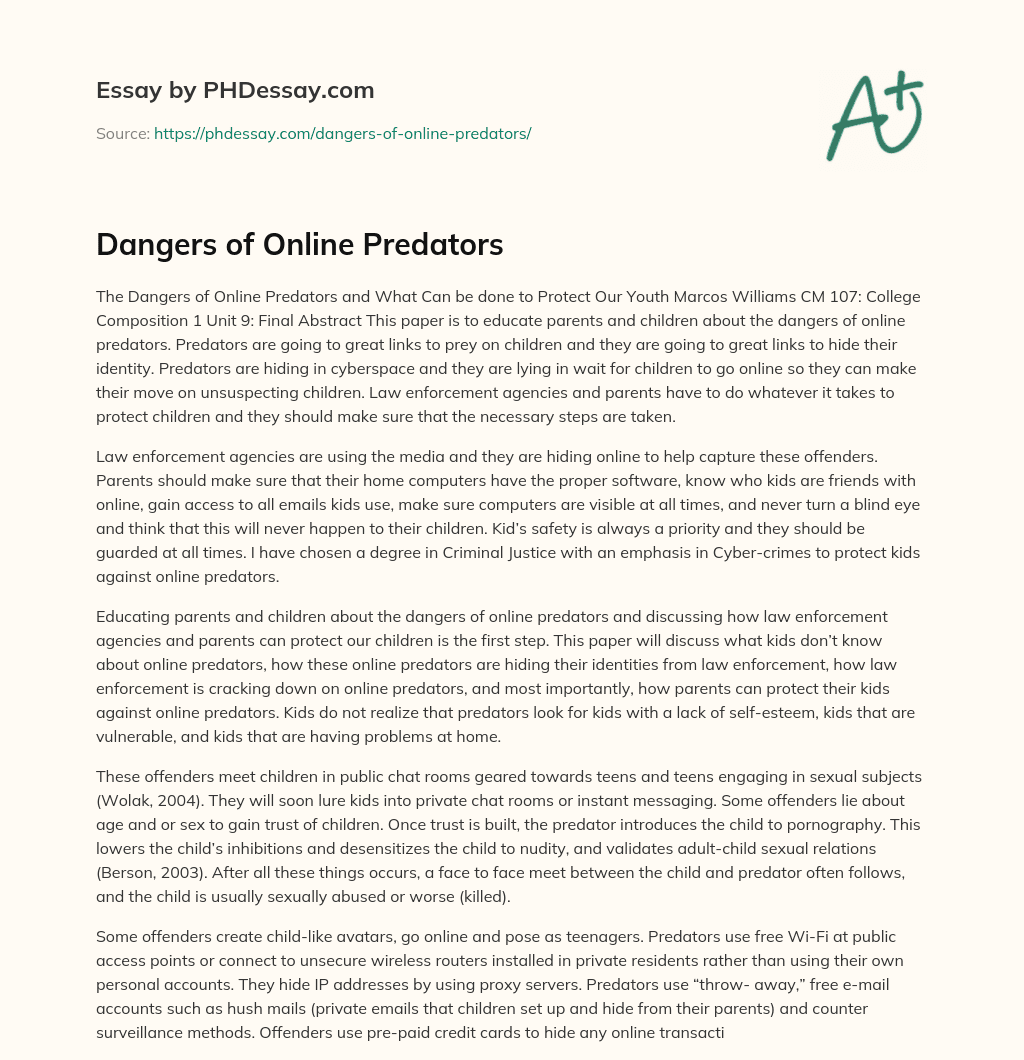 Dangers of Online Predators essay