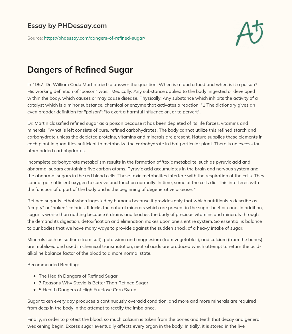 Dangers of Refined Sugar essay