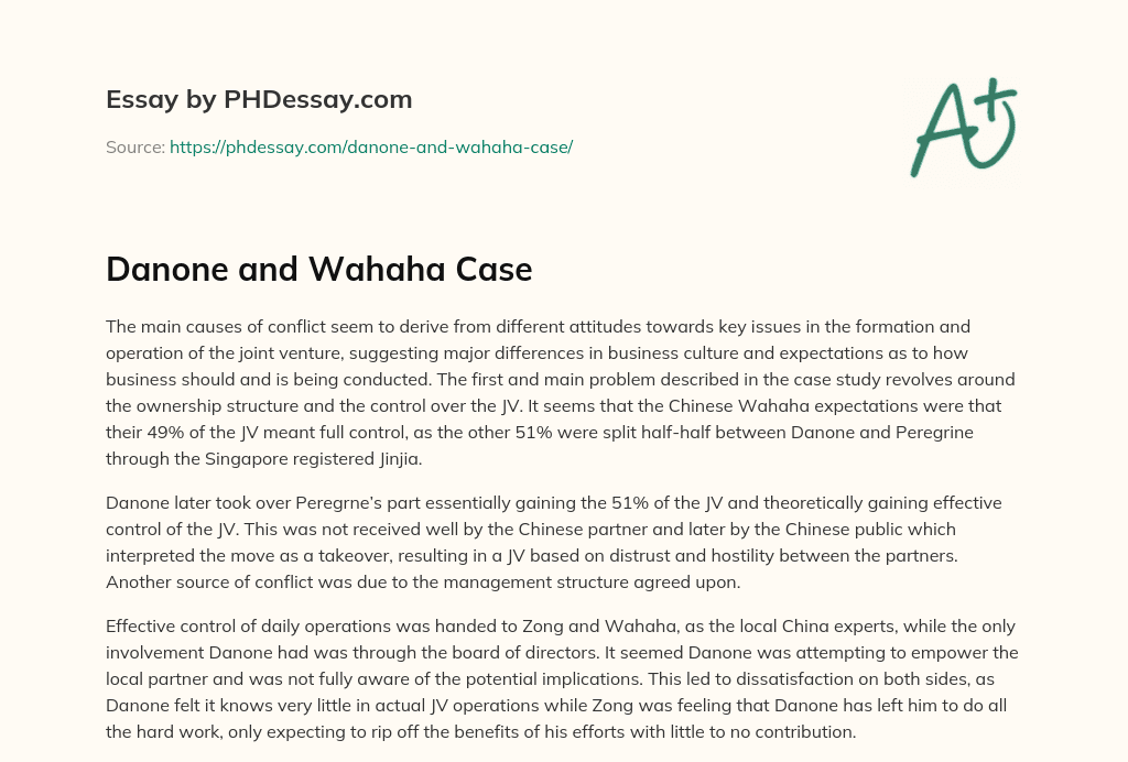 Danone and Wahaha Case essay