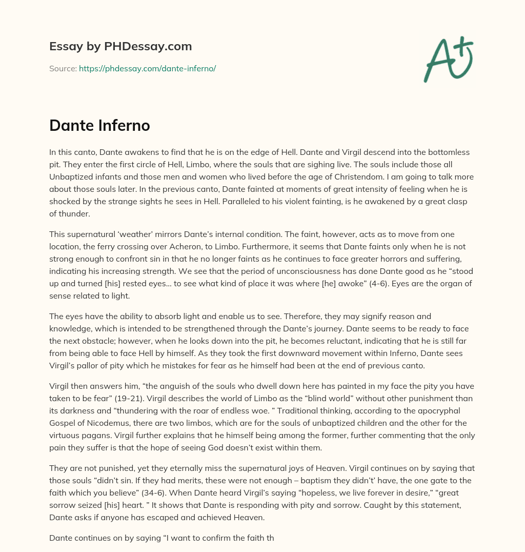 Dante Inferno essay
