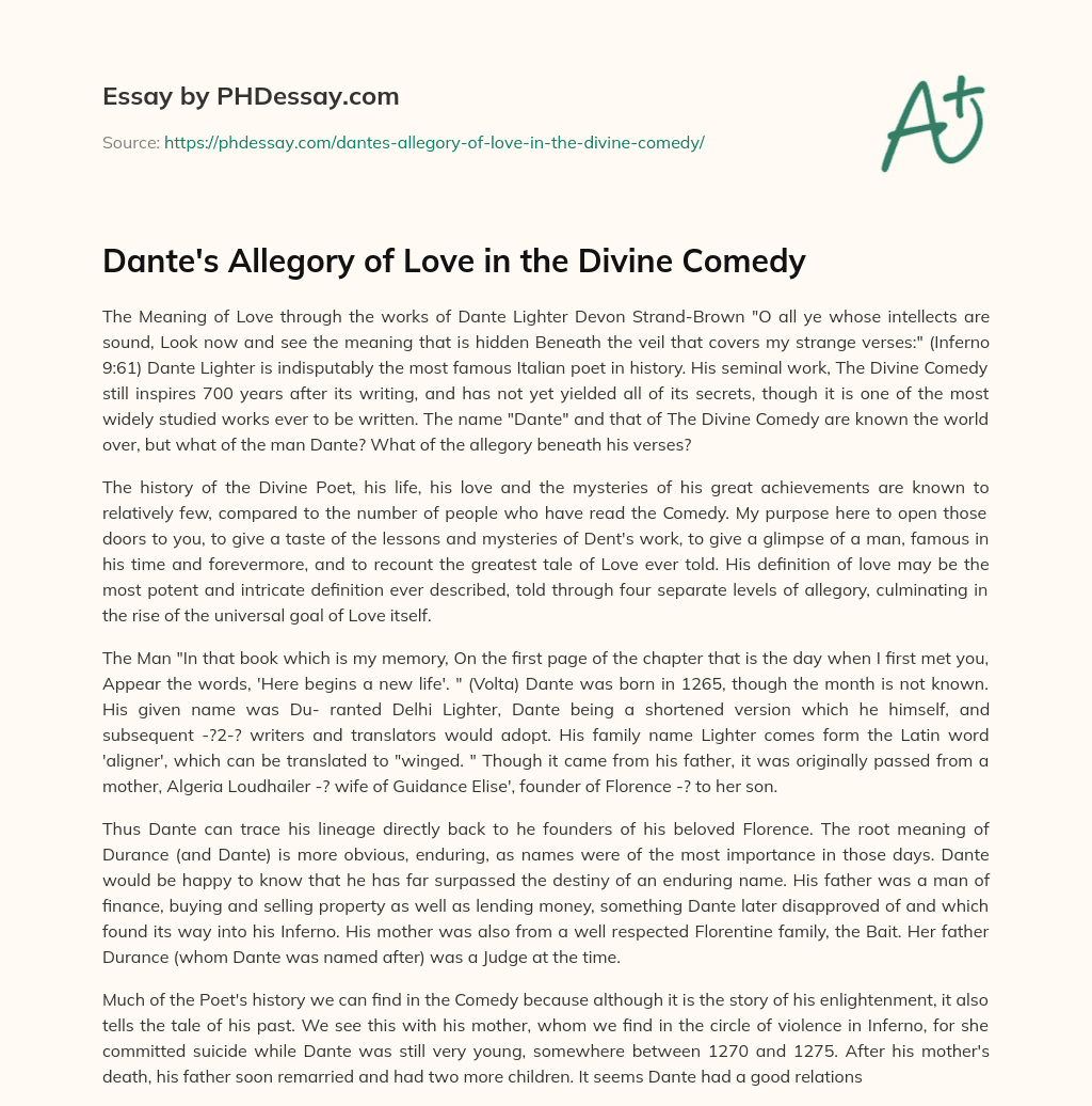 Dante’s Allegory of Love in the Divine Comedy essay
