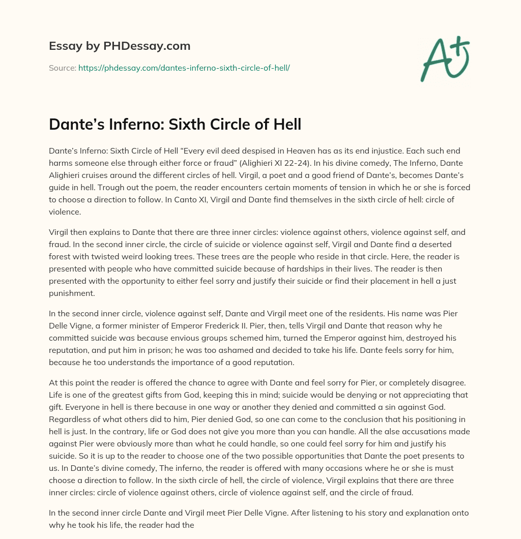 Dante’s Inferno: Sixth Circle of Hell essay