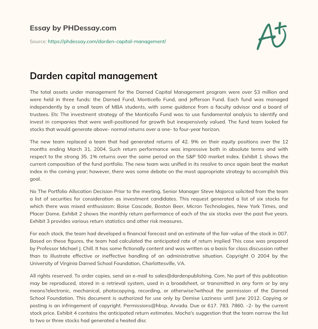Darden capital management essay