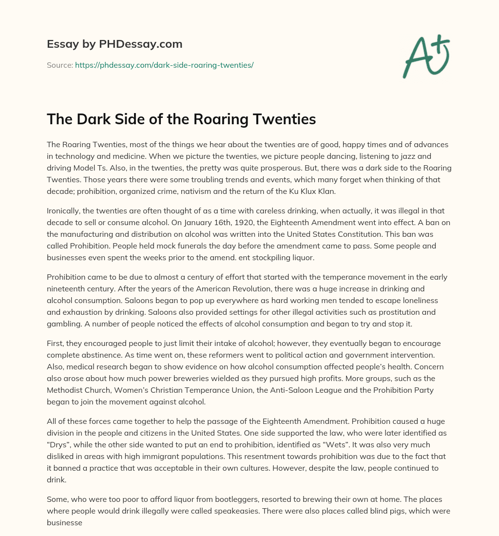 The Dark Side of the Roaring Twenties essay