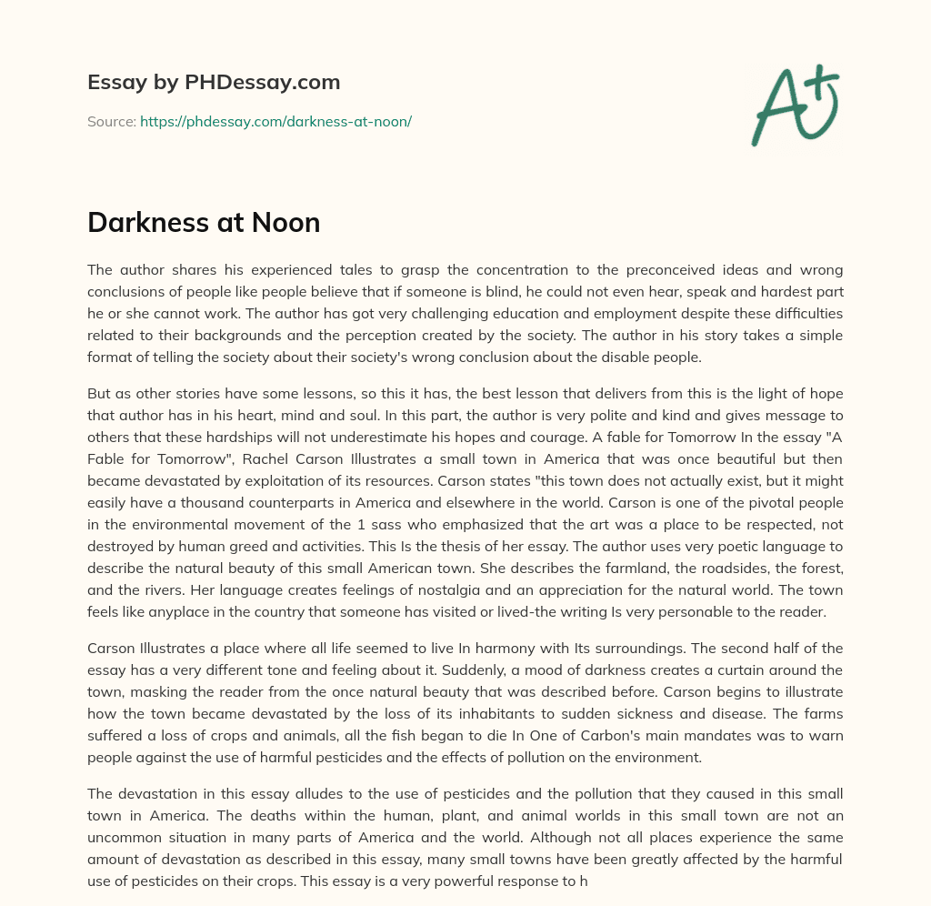 Darkness at Noon essay