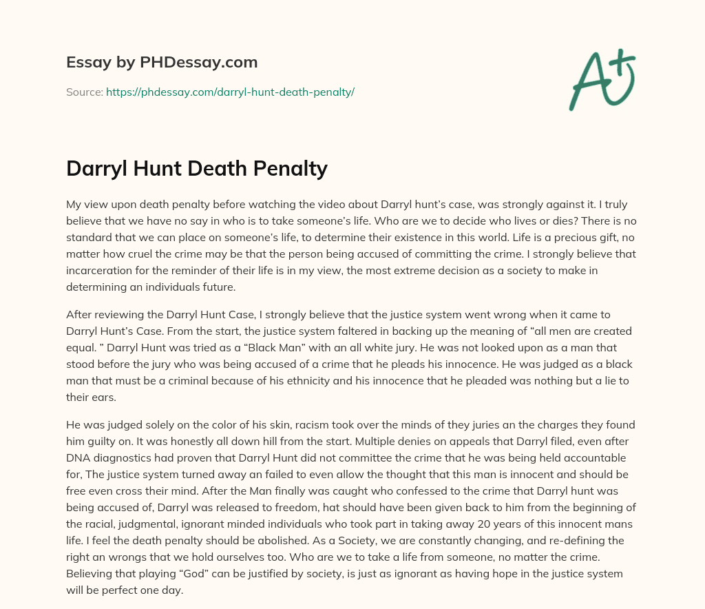 Darryl Hunt Death Penalty essay