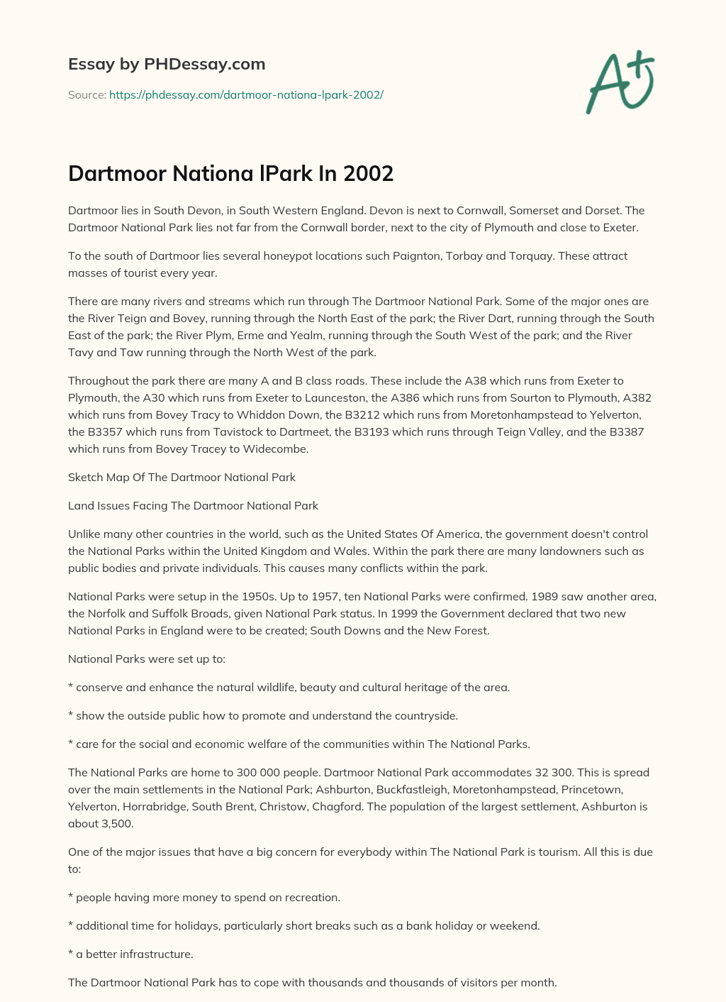 Dartmoor Nationa lPark In 2002 essay
