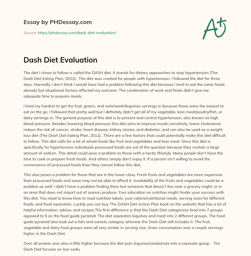 Dash Diet Evaluation essay