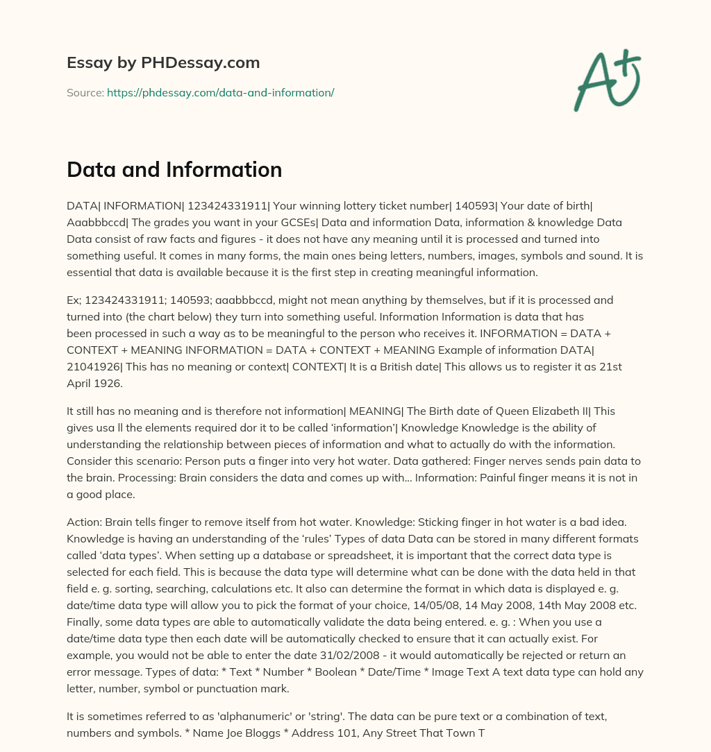 Data and Information essay