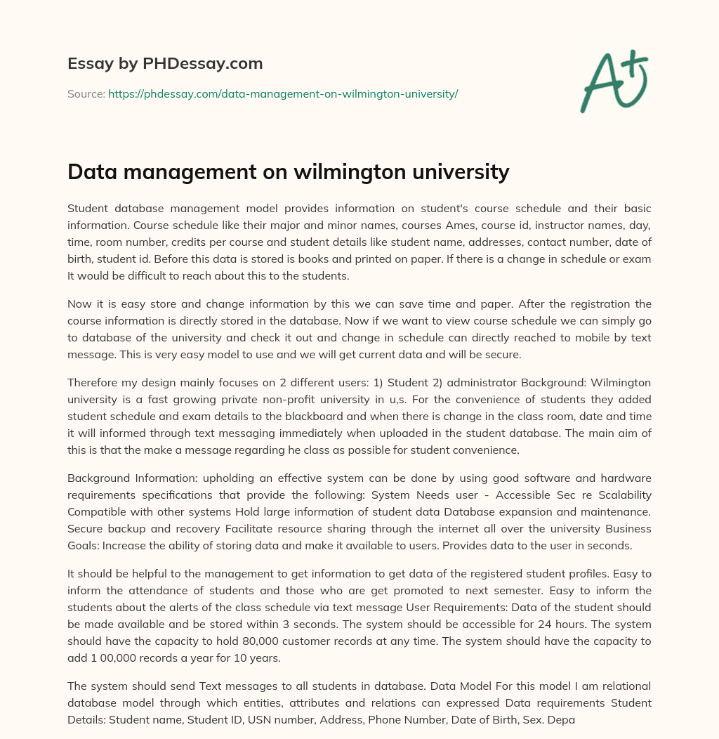 Data management on wilmington university essay
