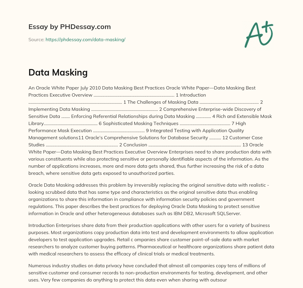 Data Masking essay