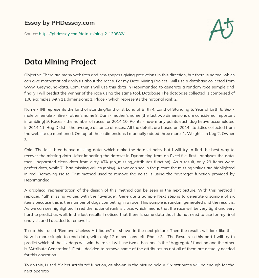 Data Mining Project essay