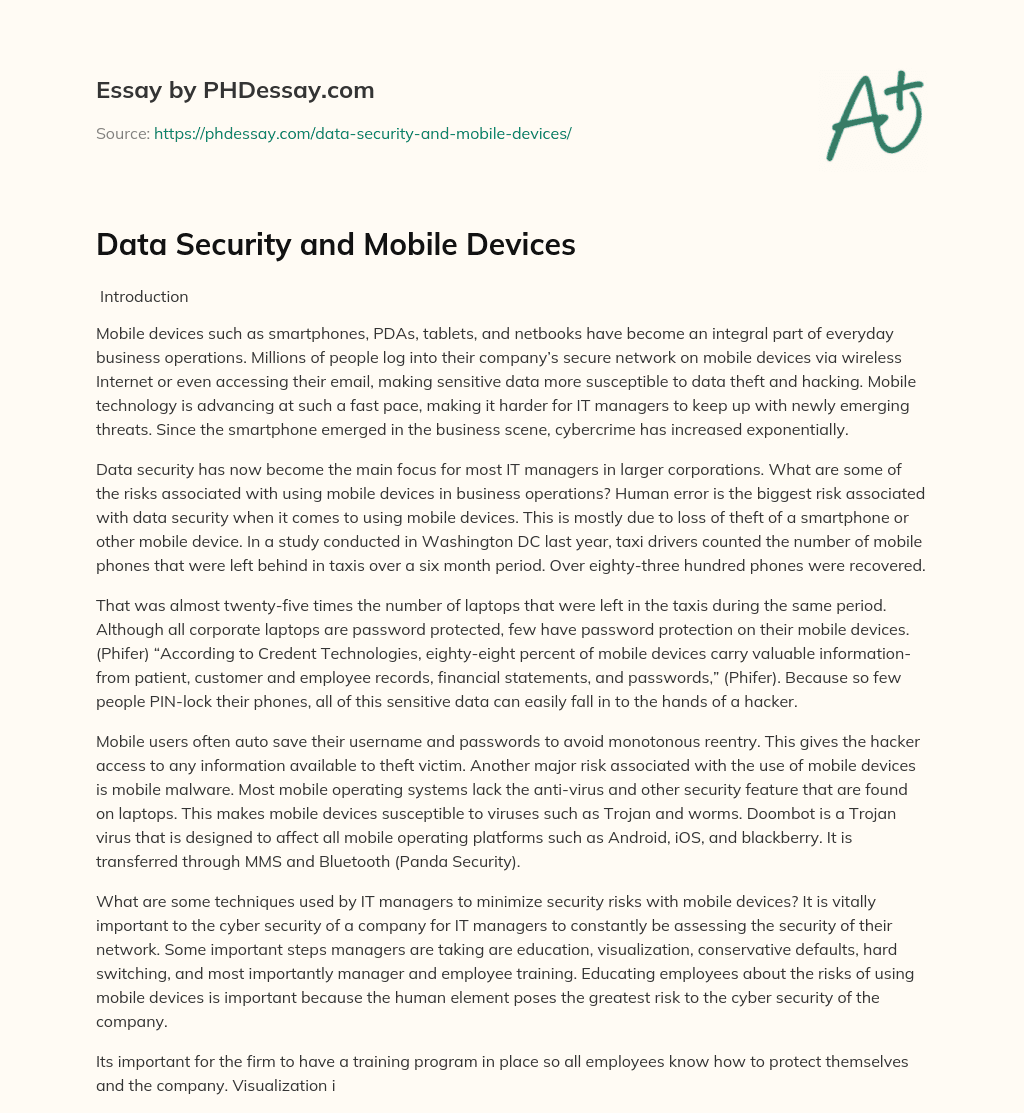 Data Security and Mobile Devices essay