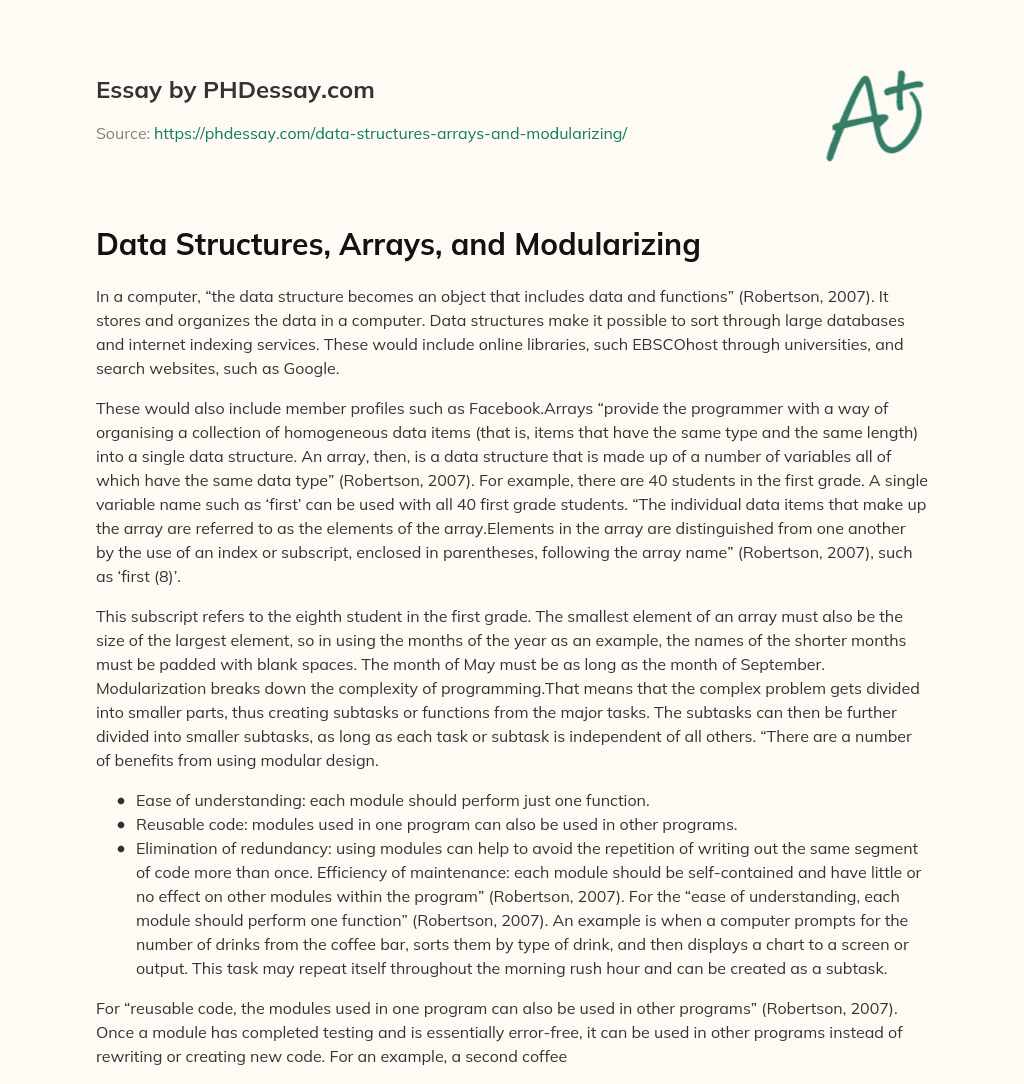 Data Structures, Arrays, and Modularizing essay