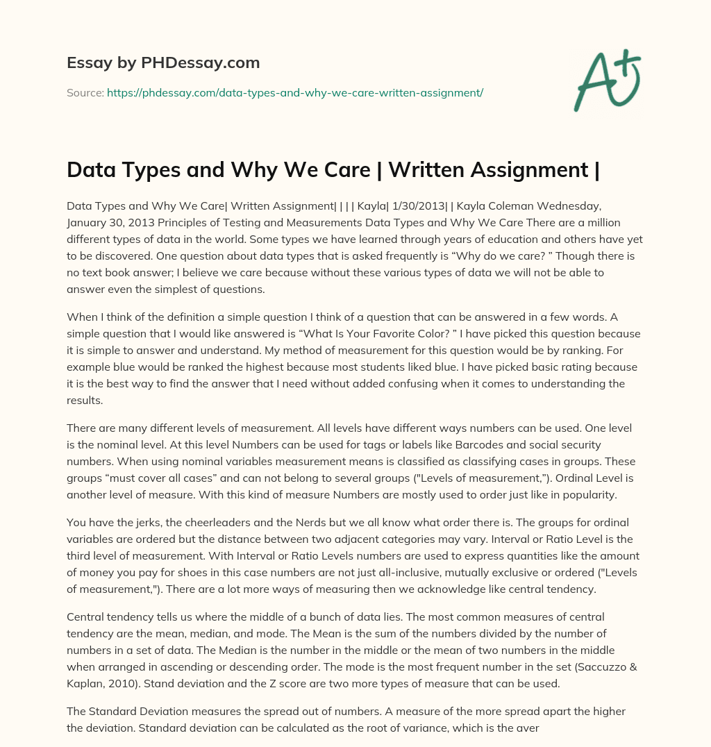 Data Types and Why We Care	| Written Assignment	| essay