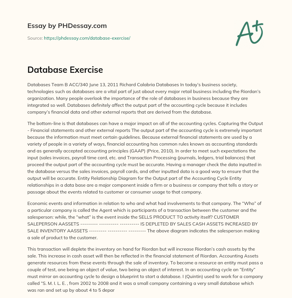 Database Exercise essay
