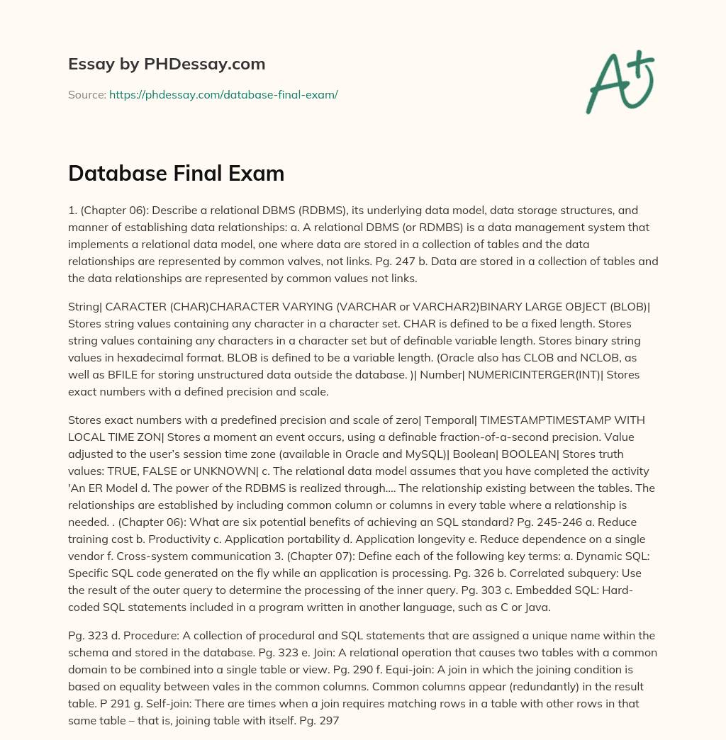 Database Final Exam essay