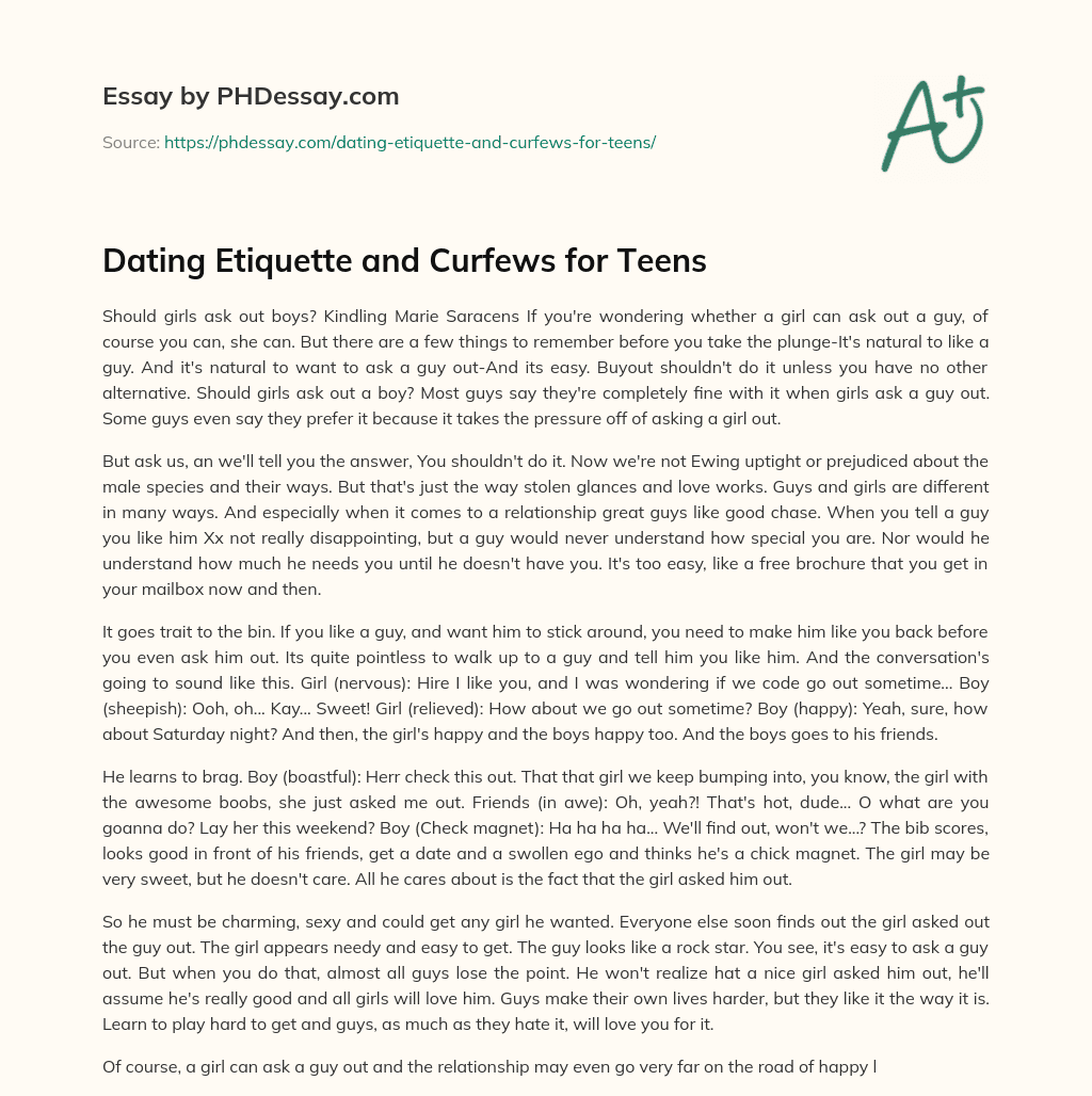 Dating Etiquette and Curfews for Teens essay