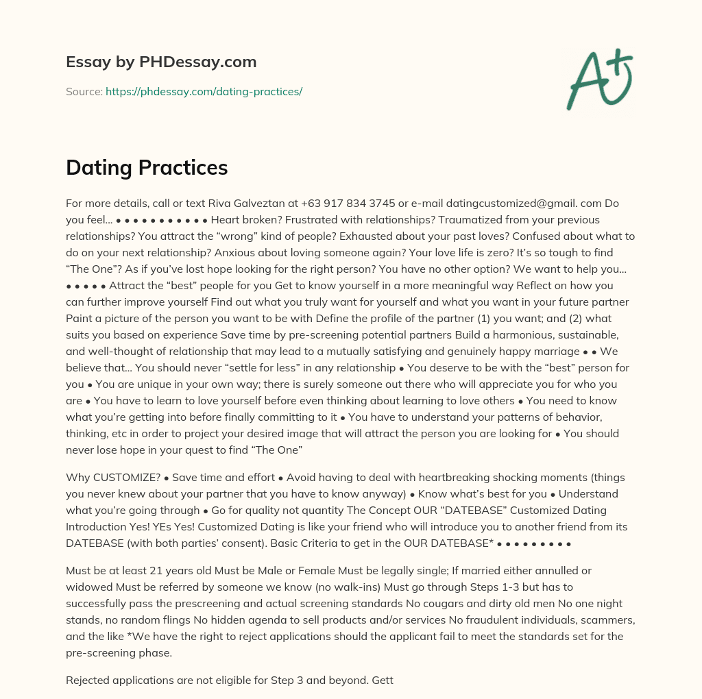 Dating Practices essay