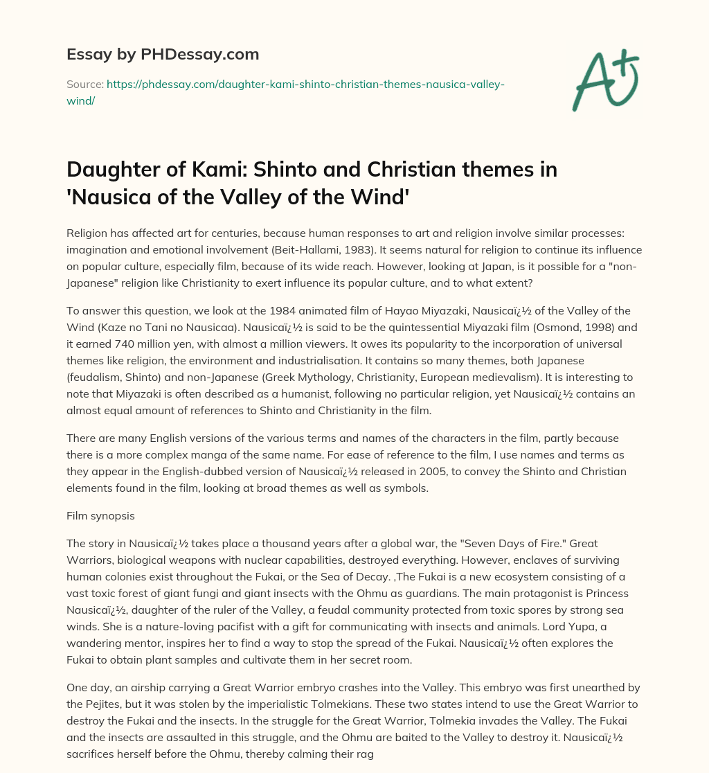 Daughter of Kami: Shinto and Christian themes in ‘Nausica of the Valley of the Wind’ essay
