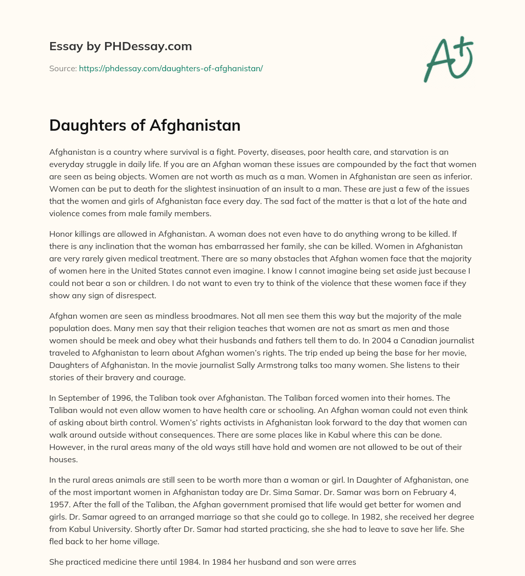 Daughters of Afghanistan essay