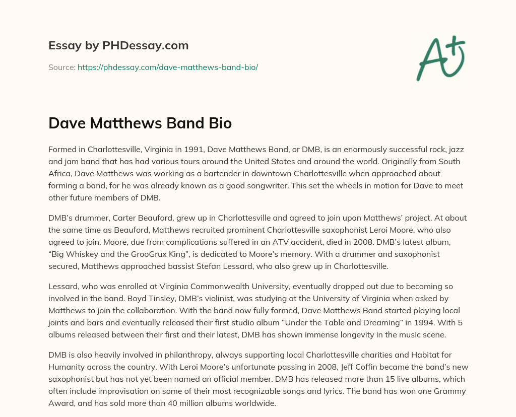Dave Matthews Band Bio essay