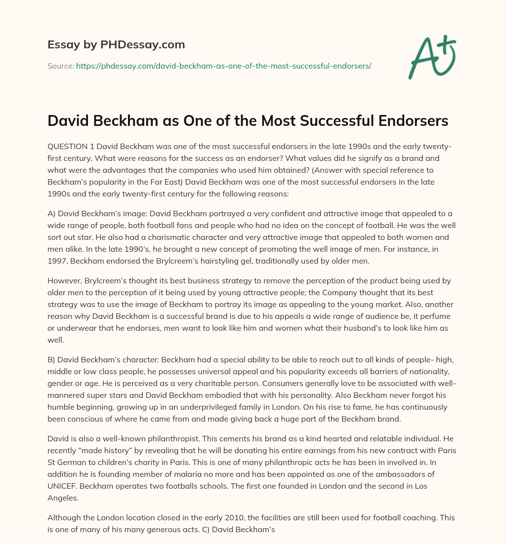 David Beckham as One of the Most Successful Endorsers essay