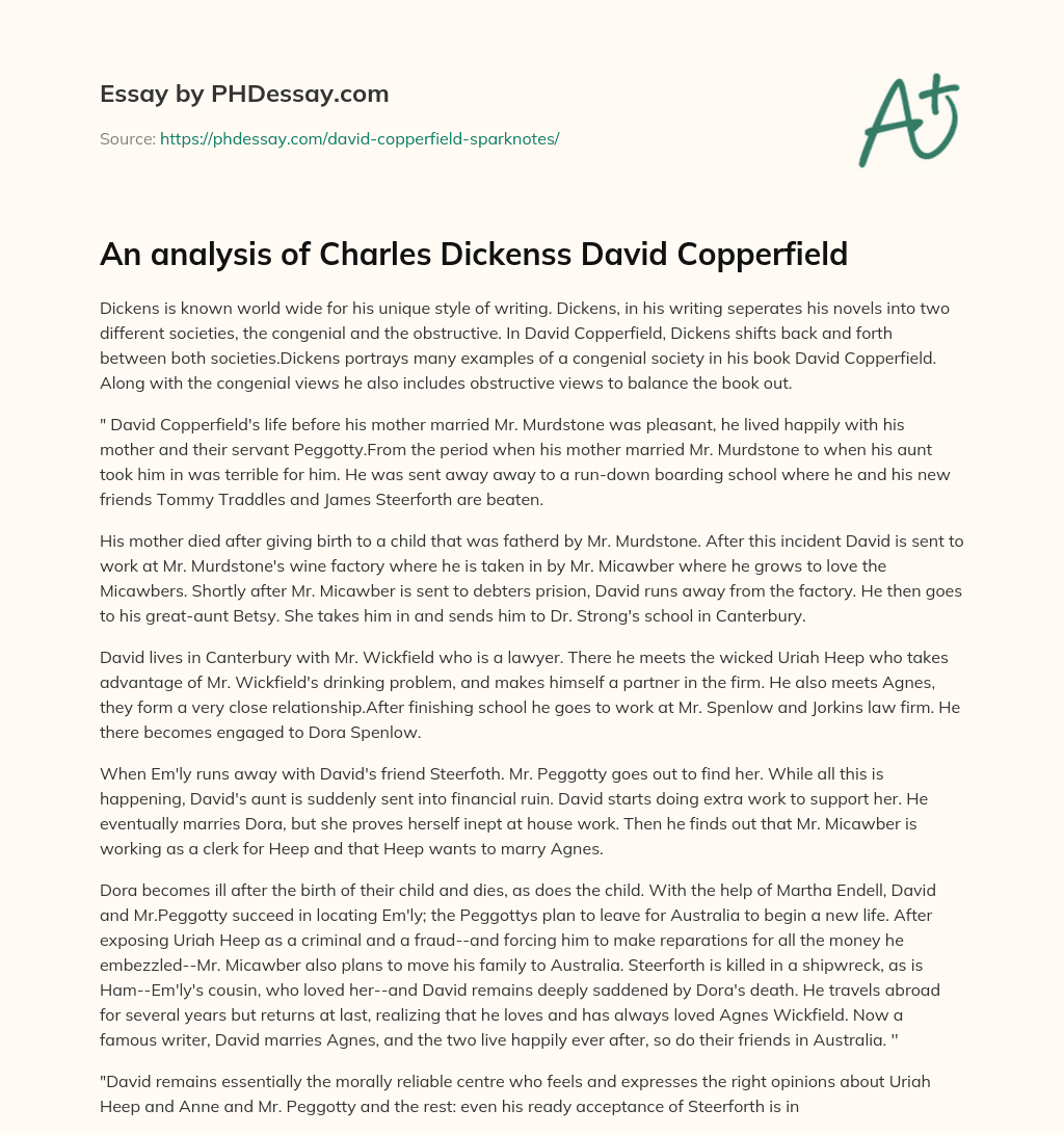 An analysis of Charles Dickenss David Copperfield essay