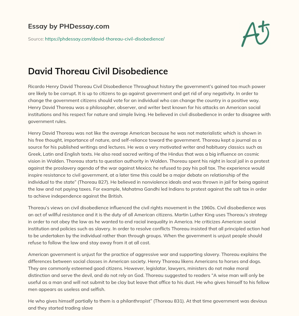 civil disobedience thoreau essay