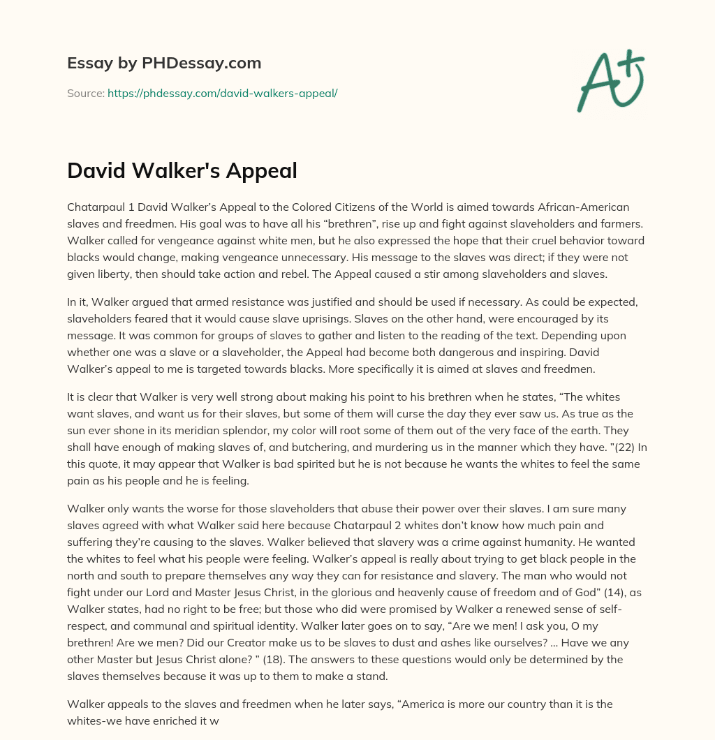 David Walker’s Appeal essay