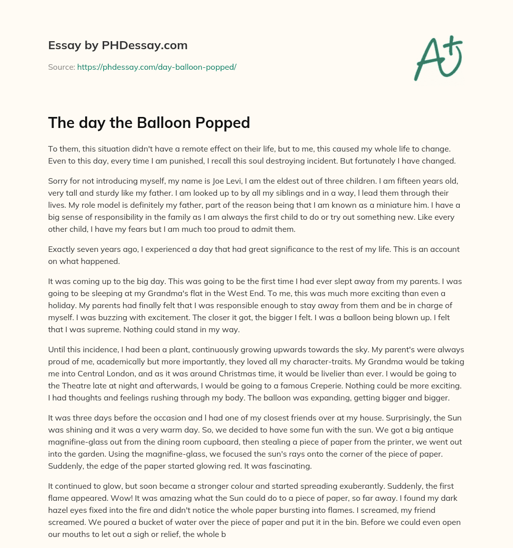 The day the Balloon Popped essay