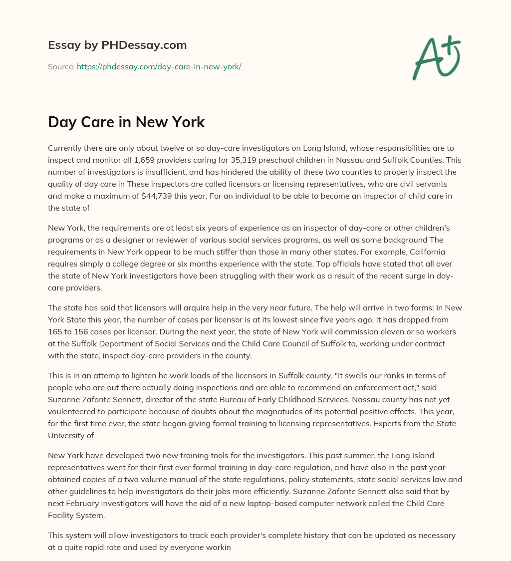 Day Care in New York essay