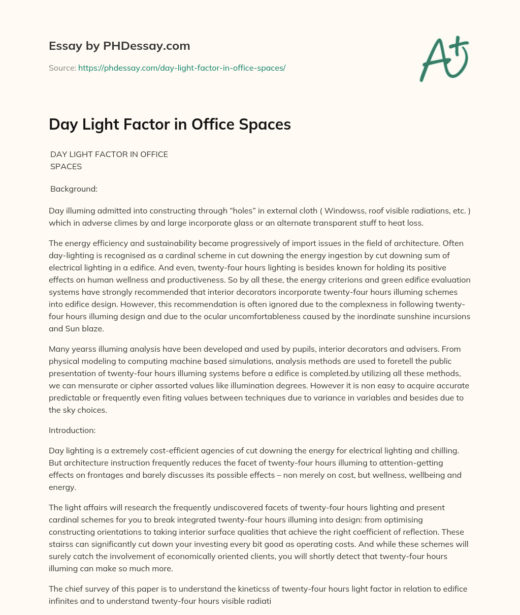 Day Light Factor in Office Spaces essay