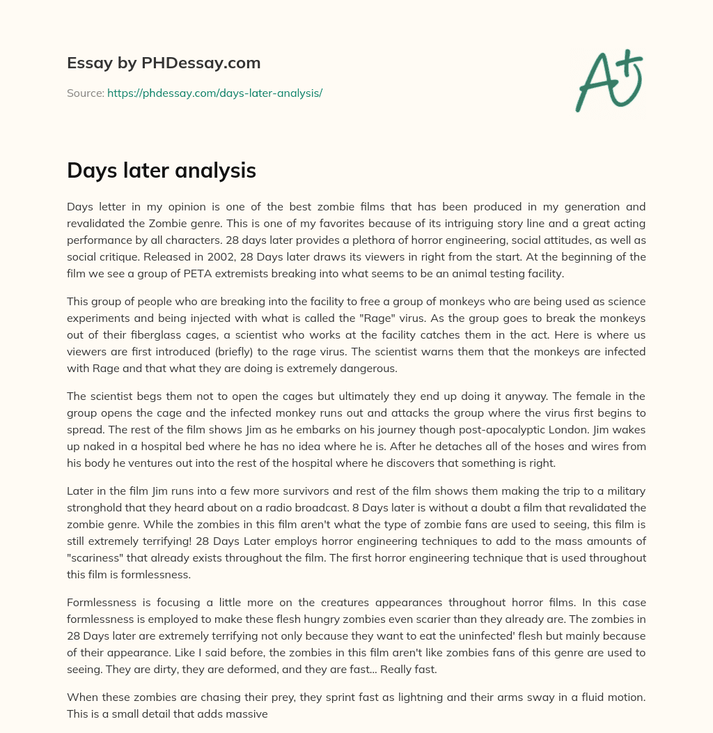 Days later analysis essay