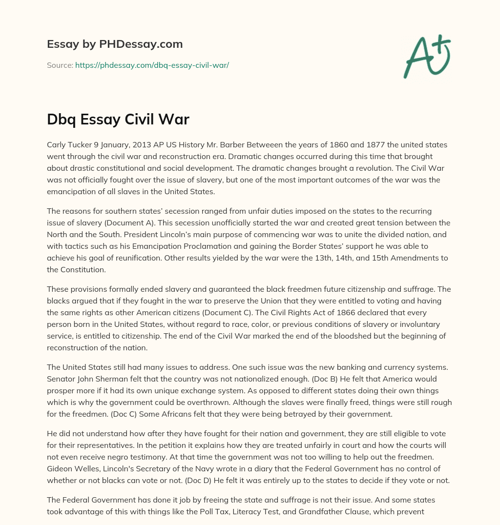 dbq essay civil war