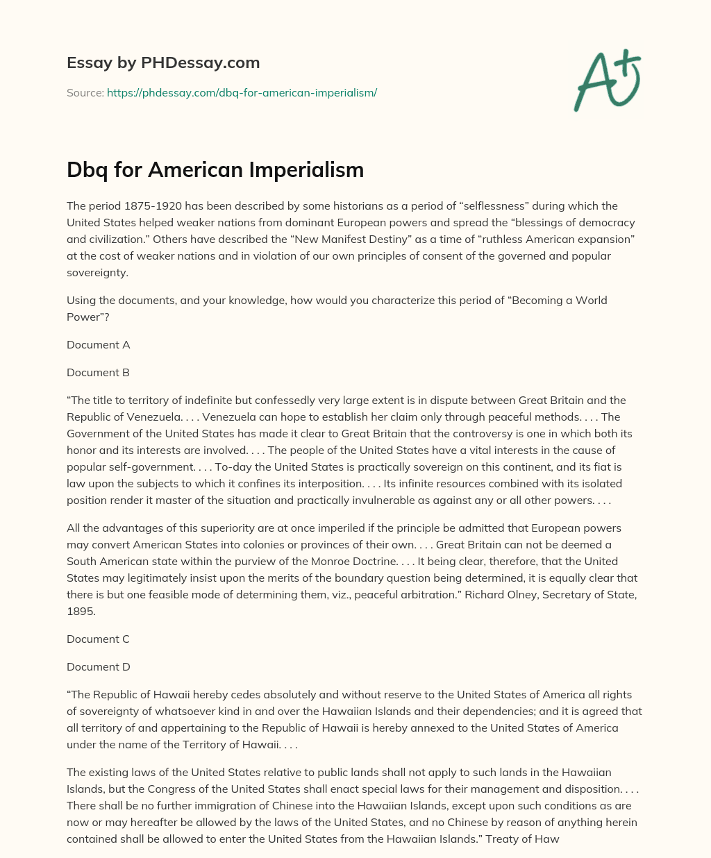 Dbq for American Imperialism essay