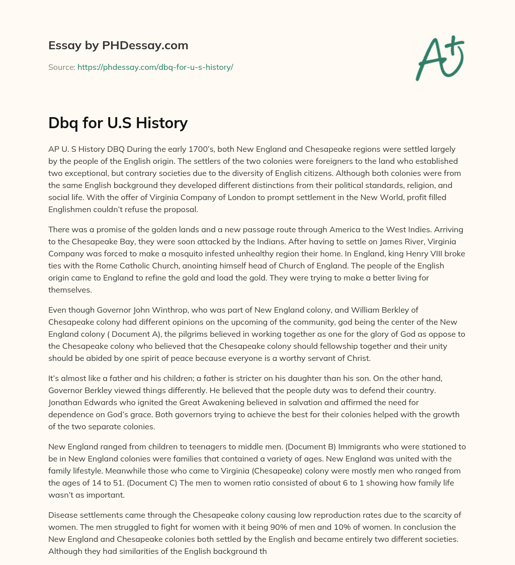 Dbq for U.S History essay