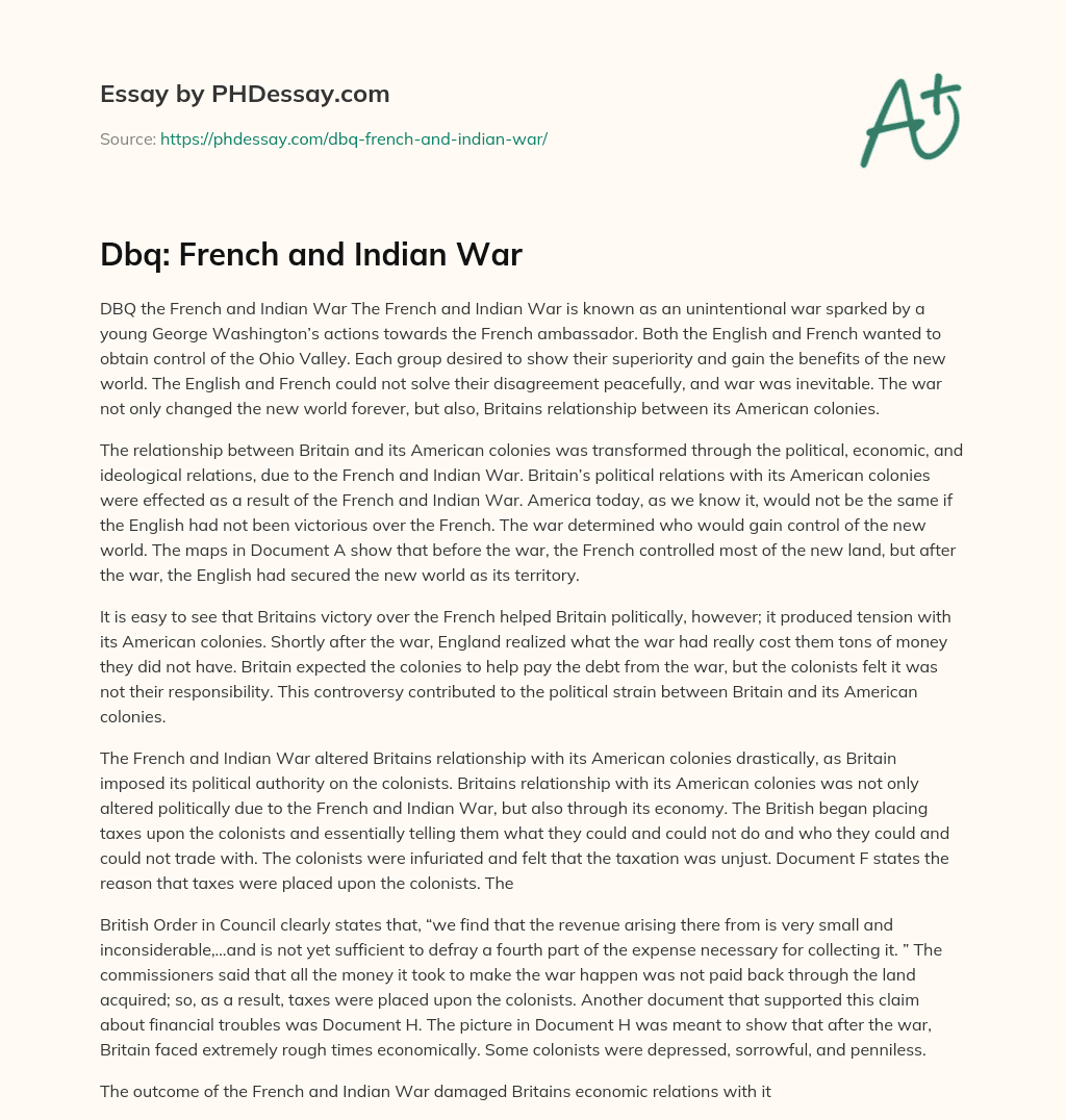 DBQ: French And Indian War essay