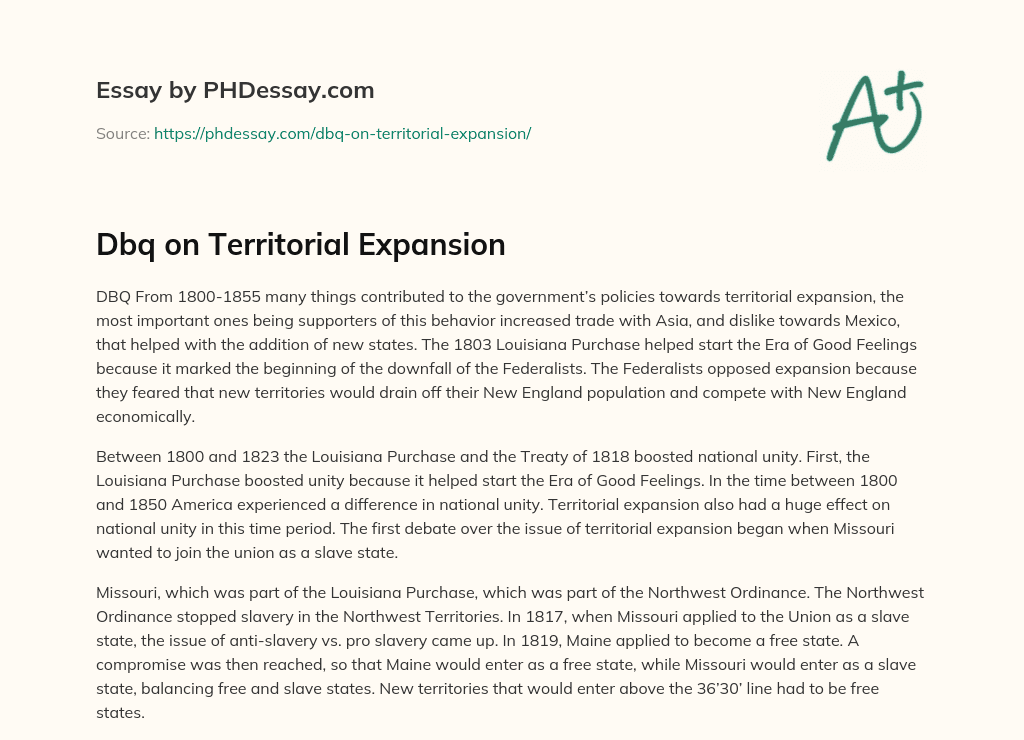 Dbq on Territorial Expansion essay