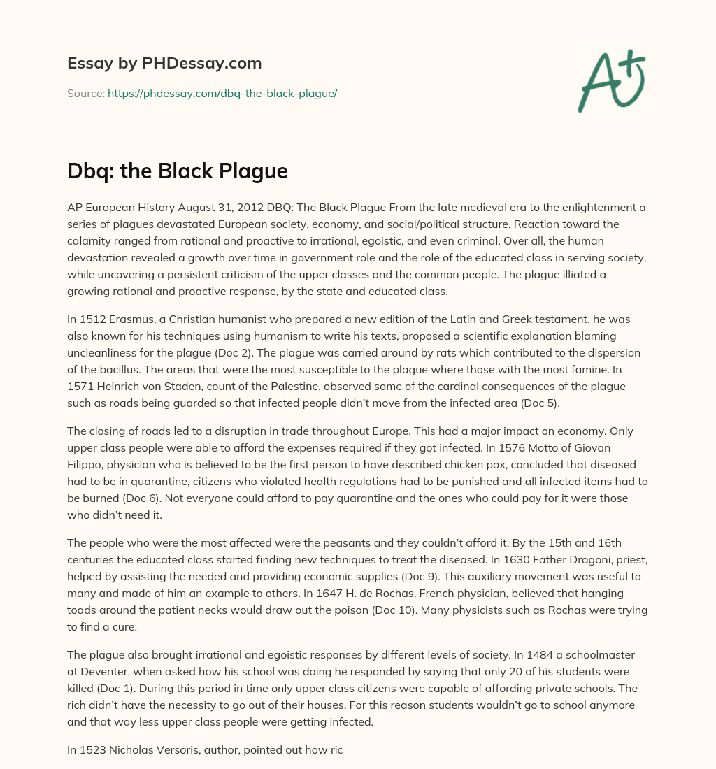 Dbq: the Black Plague essay