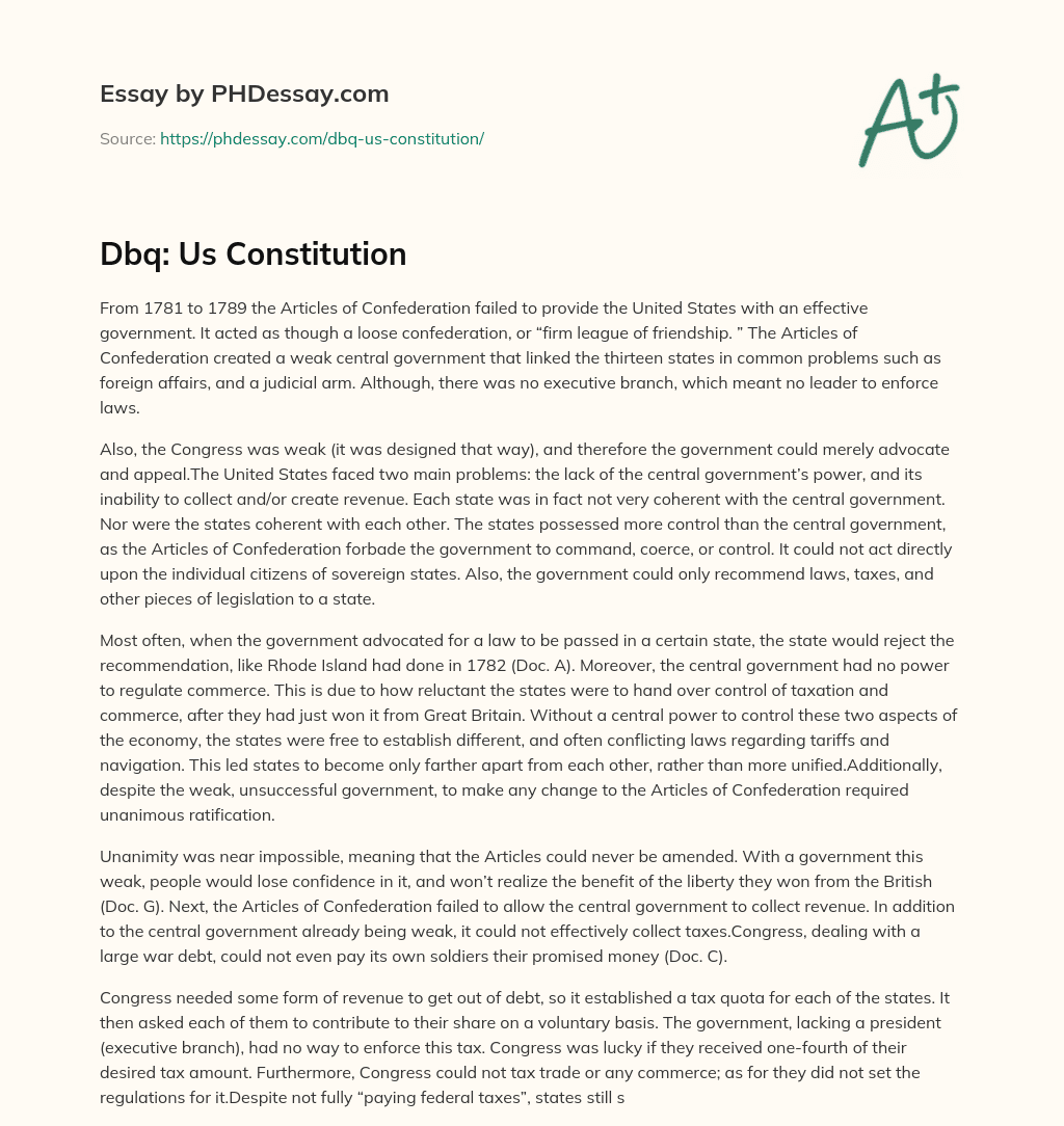 Dbq: Us Constitution essay