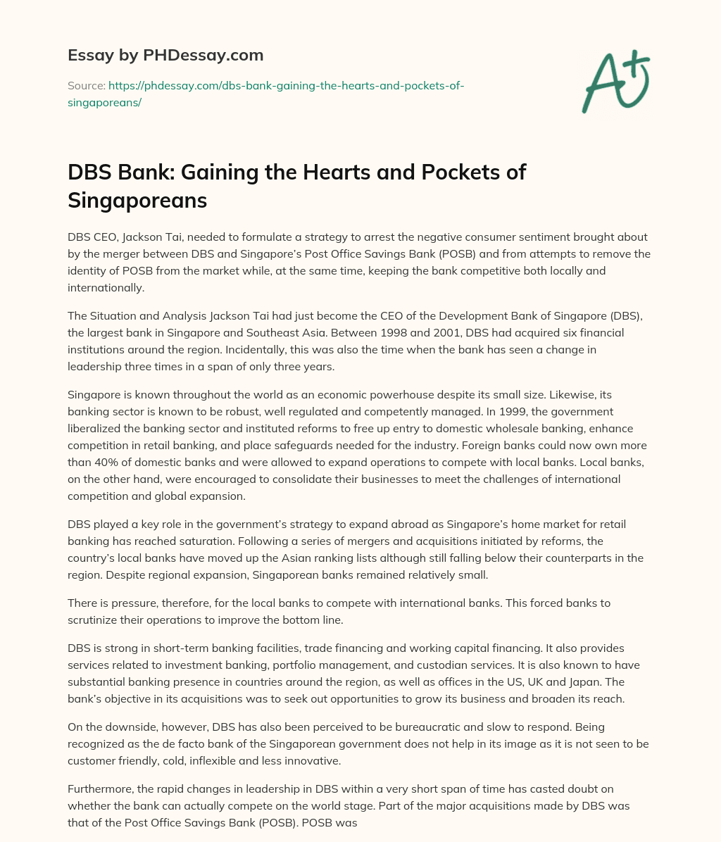 DBS Bank: Gaining the Hearts and Pockets of Singaporeans essay